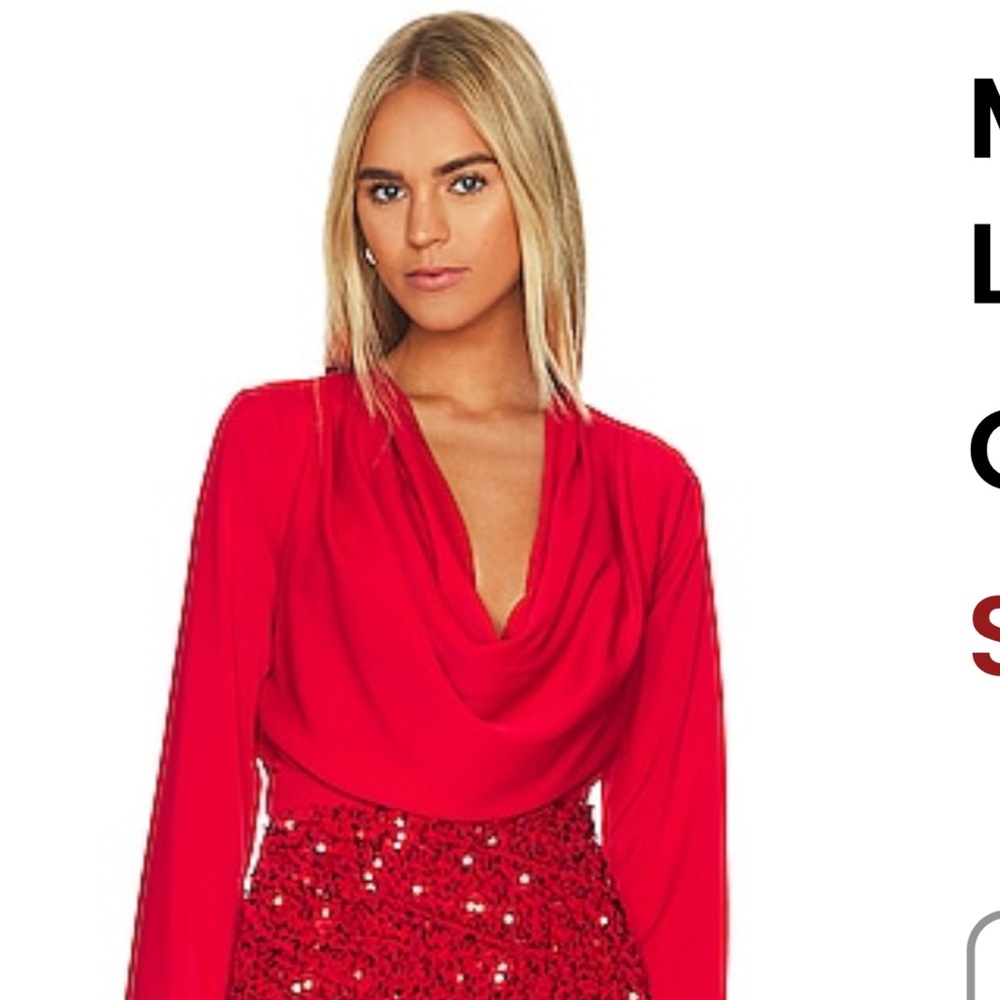 Line & Dot Red Cowl Neck Blouse